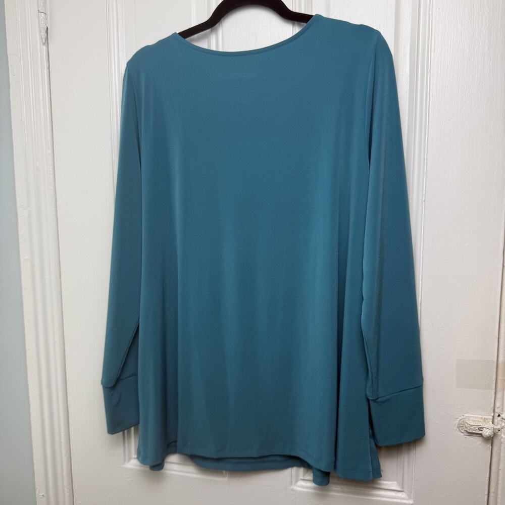 Susan Graver Liquid Knit Tunic Top Turquoise Blue Long Sleeve Womens Large NWOT - Picture 5 of 7